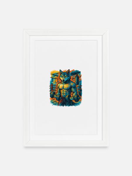 Wolfsstarke Gymkraft - Gerahmtes Poster (27 × 37 cm) - Weiß