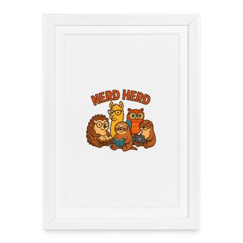 Nerd Herd - Conception d’animaux amusante pour les rats de bibliothèque et - Affiche encadrée (27 × 37 cm) - blanc - Devant