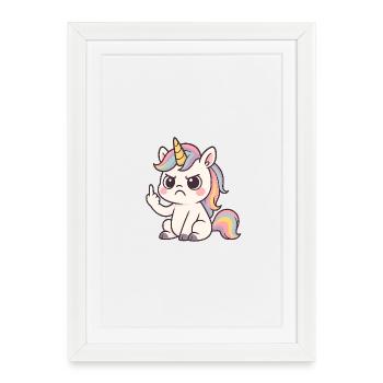 Licorne coquine avec doigt d’honneur – Kawaii Statemen - Affiche encadrée (27 × 37 cm) - blanc - Devant