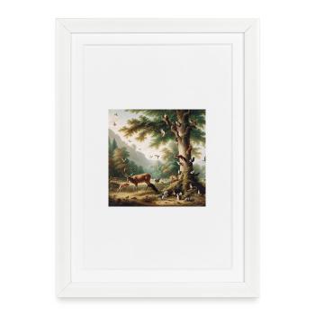Forest scene with deer and nature - Framed poster (27 × 37 cm) - white - Front