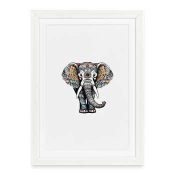 Éléphant coloré dans le style de tatouage - Affiche encadrée (27 × 37 cm) - blanc - Devant