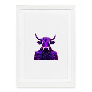 Bull in colorful tattoo style - Framed poster (27 × 37 cm) - white - Front