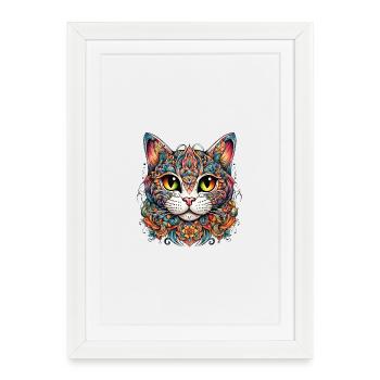 Chat dans le style de tatouage coloré - Affiche encadrée (27 × 37 cm) - blanc - Devant