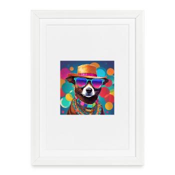 Chien cool dans le style estival - Hipster Vibes 2 - Affiche encadrée (27 × 37 cm) - blanc - Devant