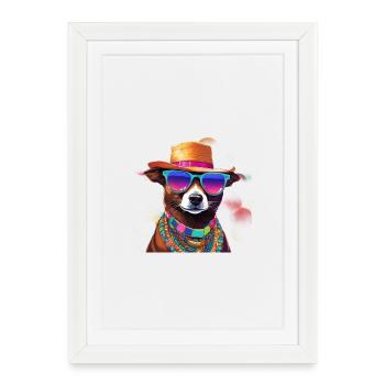 Chien cool dans le style estival - Hipster Vibes - Affiche encadrée (27 × 37 cm) - blanc - Devant