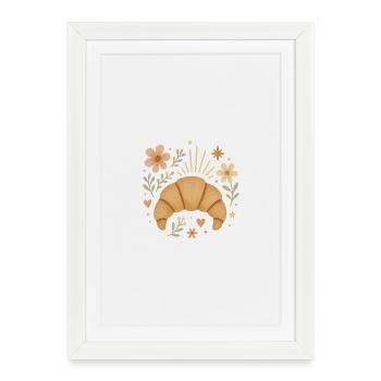 Süßes Croissant & Blumen - Boho Frühstücksdesign - Gerahmtes Poster (27 × 37 cm) - Weiß - Vorne