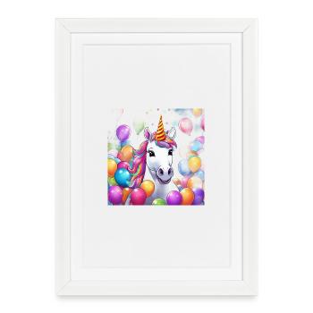 Fête d’anniversaire magique de licorne avec des ballons - Affiche encadrée (27 × 37 cm) - blanc - Devant
