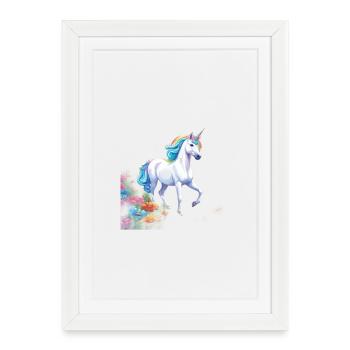 Graceful unicorn with rainbow mane in the blossom sea - Framed poster (27 × 37 cm) - white - Front