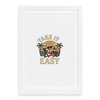 Take It Easy - Conception de fleur vintage drôle - Affiche encadrée (27 × 37 cm) - blanc - Devant