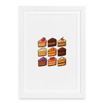 Nine hand-drawn kawaii-style cake slices - Framed poster (27 × 37 cm) - white - Front