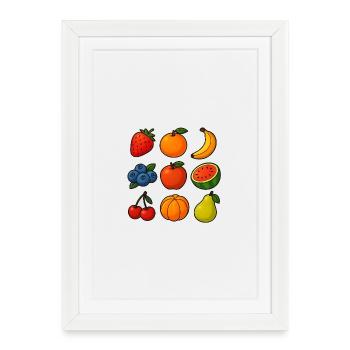 Colorful selection of fresh fruits in cartoon style - Framed poster (27 × 37 cm) - white - Front