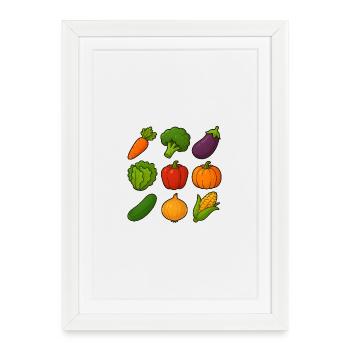 Collection d’illustrations végétales colorées dans le style dessin animé - Affiche encadrée (27 × 37 cm) - blanc - Devant