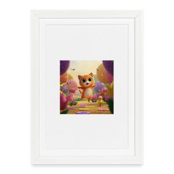 Kitten jumps through the kingdom of flowers - Framed poster (27 × 37 cm) - white - Front