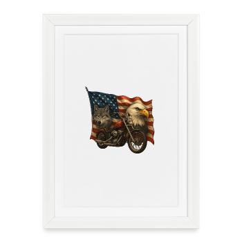 Chopper, loup et aigle sur drapeau US - Affiche encadrée (27 × 37 cm) - blanc - Devant
