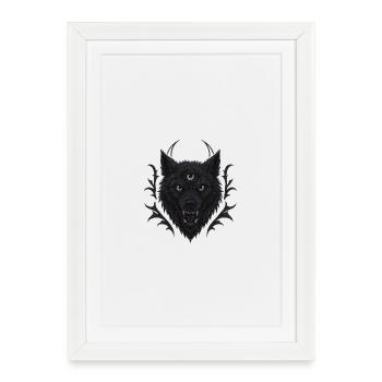 Loup mystique à trois yeux - Affiche encadrée (27 × 37 cm) - blanc - Devant