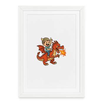 Petit viking sur dragon - Affiche encadrée (27 × 37 cm) - blanc - Devant