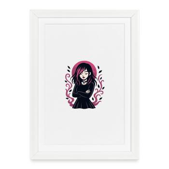 Fille gothique lune rose - Affiche encadrée (27 × 37 cm) - blanc - Devant