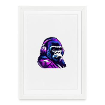 Futuristischer Gorillamotiv mit Kopfhörern - Gerahmtes Poster (27 × 37 cm) - Weiß - Vorne