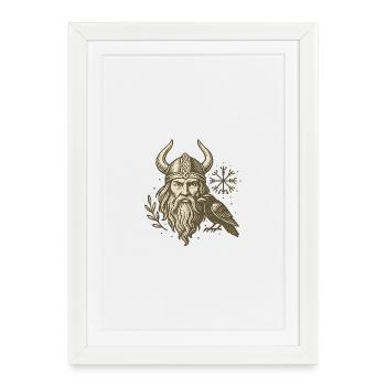 Viking barbu avec corbeau style runique - Affiche encadrée (27 × 37 cm) - blanc - Devant