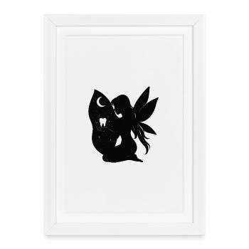 Moonlit Night Fairy Silhouette - Framed poster (27 × 37 cm) - white - Front