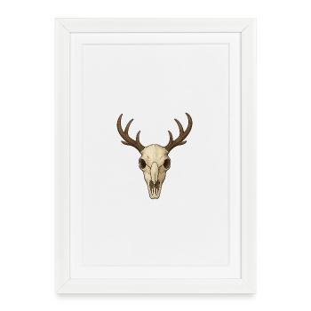 Crâne de cerf mystique style nature brute - Affiche encadrée (27 × 37 cm) - blanc - Devant