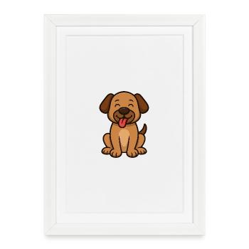 Chien mignon - Conception de style dessin animé - Affiche encadrée (27 × 37 cm) - blanc - Devant