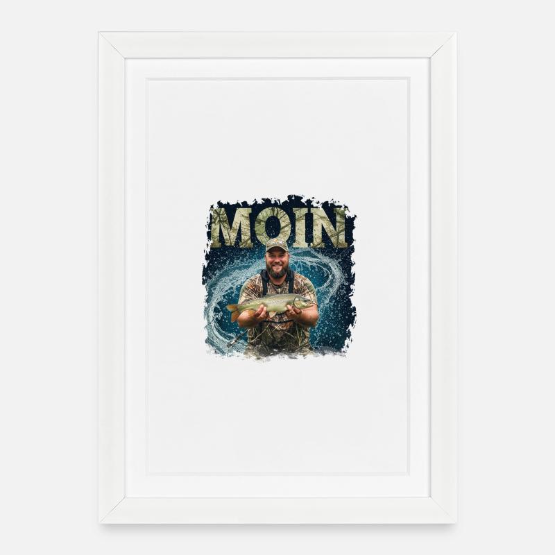 Moin Anglerglück - Gerahmtes Poster (27 × 37 cm) - Weiß
