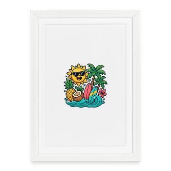 Sunny Beach Paradise Surf Design - Affiche encadrée (27 × 37 cm) - blanc - Devant