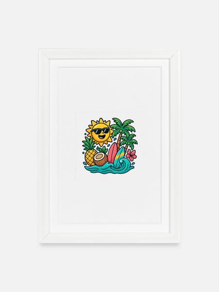 Sunny Beach Paradise Surf Design - Affiche encadrée (27 × 37 cm) - blanc