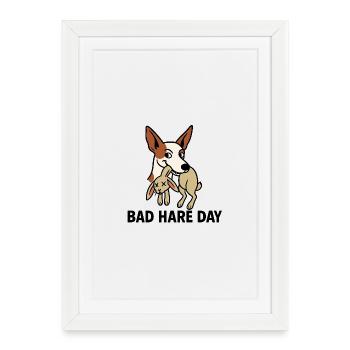 Bad Hare Day mit Podenco - Gerahmtes Poster (27 × 37 cm) - Weiß - Vorne