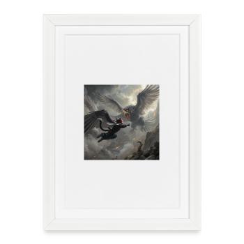 Mythical Battle of Eagle and Ninja - Framed poster (27 × 37 cm) - white - Front