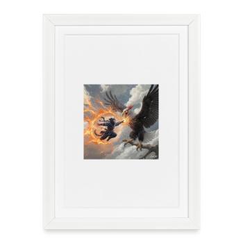 Legendary Beast and Warrior in Battle - Framed poster (27 × 37 cm) - white - Front