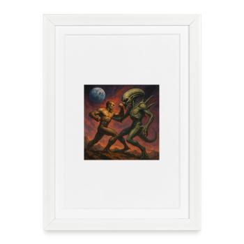 Cosmic Battle Between Man and Alien - Framed poster (27 × 37 cm) - white - Front