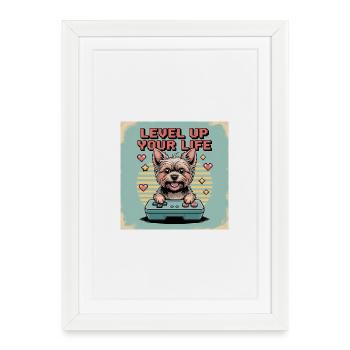 Pixel Dog et Level Up Theme - Affiche encadrée (27 × 37 cm) - blanc - Devant