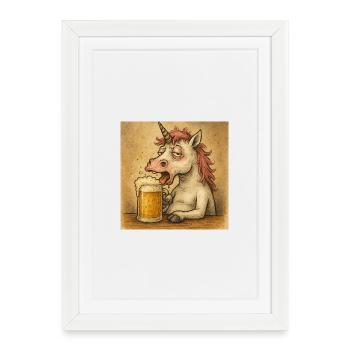 Unicorn Beer Drinker Illustration - Framed poster (27 × 37 cm) - white - Front
