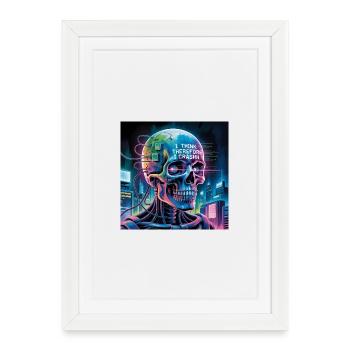 Cyberpunk Skull with Technology Quotes - Framed poster (27 × 37 cm) - white - Front
