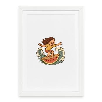 Surfergirl Wassermelone - Gerahmtes Poster (27 × 37 cm) - Weiß - Vorne