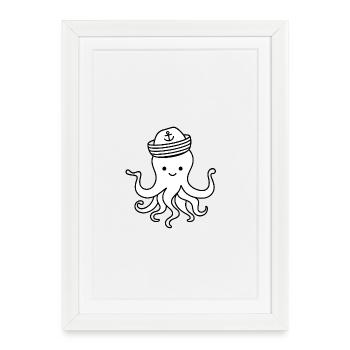Pieuvre mignonne avec chapeau d’ancre - Affiche encadrée (27 × 37 cm) - blanc - Devant
