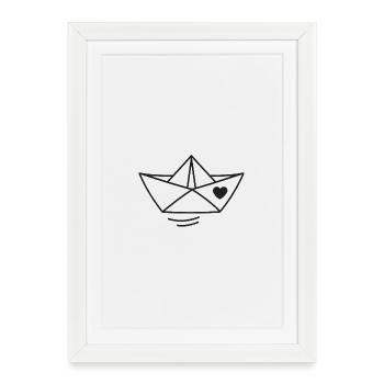 Heart Paper Boat Illustration - Framed poster (27 × 37 cm) - white - Front