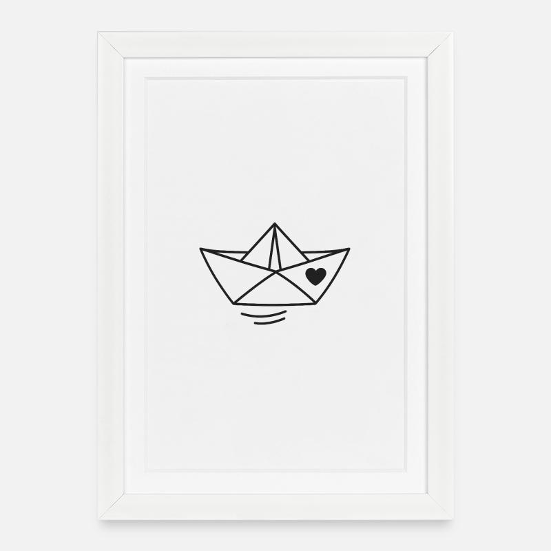 Heart Paper Boat Illustration - Framed poster (27 × 37 cm) - white