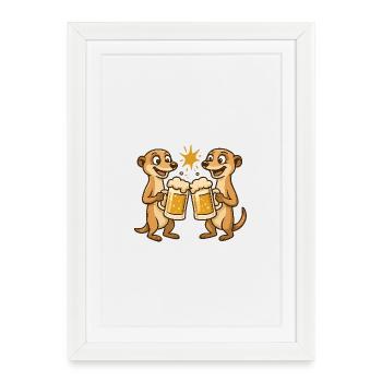 Des loutres heureuses avec de la bière - Affiche encadrée (27 × 37 cm) - blanc - Devant