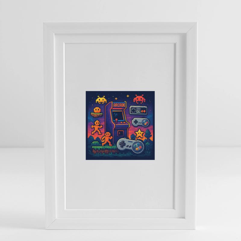 Conception de jeu d’arcade Pixel rétro Affiche encadrée (27 × 37 cm)