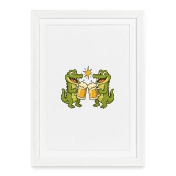Laughing crocodiles with beer - Framed poster (27 × 37 cm) - white - Front