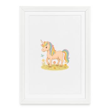 Licorne colorée avec des fleurs et un papillon - Affiche encadrée (27 × 37 cm) - blanc - Devant