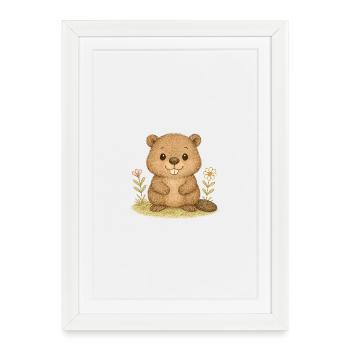 Forêt nordique - Doux castor - Affiche encadrée (27 × 37 cm) - blanc - Devant