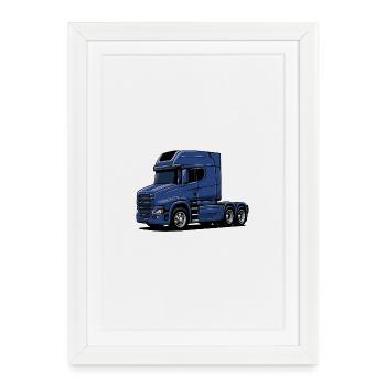 Illustration de style camion bleu - Affiche encadrée (27 × 37 cm) - blanc - Devant