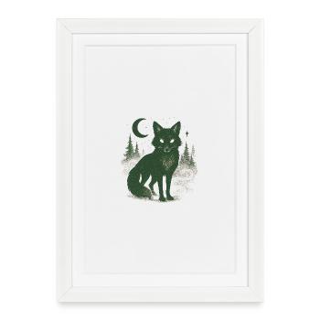 Renard mystique de la forêt au clair de lune - Affiche encadrée (27 × 37 cm) - blanc - Devant