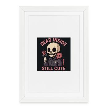 Crâne avec motif chat et rose - Affiche encadrée (27 × 37 cm) - blanc - Devant