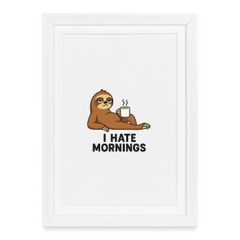 Paresseux avec tasse à café - Affiche encadrée (27 × 37 cm) - blanc - Devant