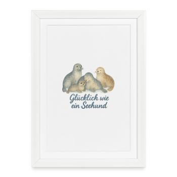 Sceaux heureux à l’aquarelle - Affiche encadrée (27 × 37 cm) - blanc - Devant